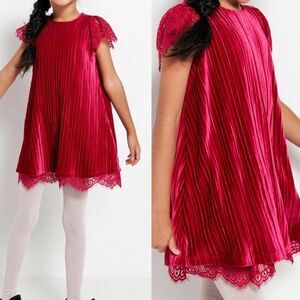 Peek red Pleated Velvet Lace Christmas holiday formal dress girls 10